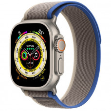 Apple Watch Ultra GPS + Cellular 49mm Titanium Case with Blue/Gray Trail Loop - S/M (MNHL3