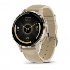 Смарт-часы Garmin Venu 3s с золотистым безелем и кожаным ремешком